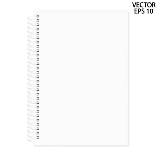realistisches bild von einem notizblock. weiße blätter einer arbeitsmappe mit einer leichten silbernen spirale befestigt - spiral notebook stock-grafiken, -clipart, -cartoons und -symbole