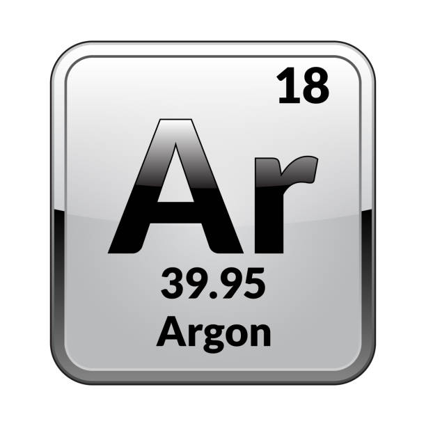 The periodic table element Argon.Vector. Argon symbol.Chemical element of the periodic table on a glossy white background in a silver frame.Vector illustration. argon stock illustrations