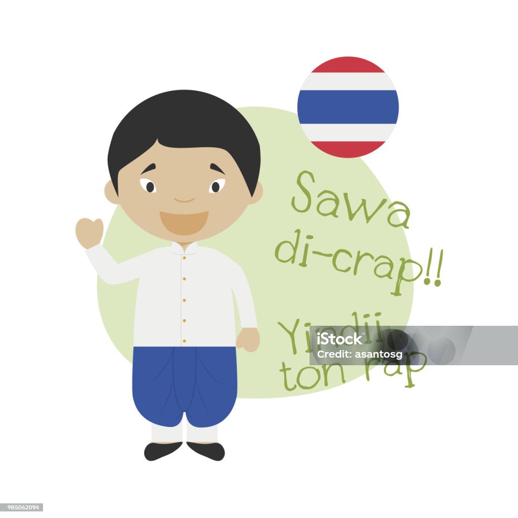 Vector Illustration Of Cartoon Character Saying Hello And Welcome In Thai  Stock Illustration - Download Image Now - iStock