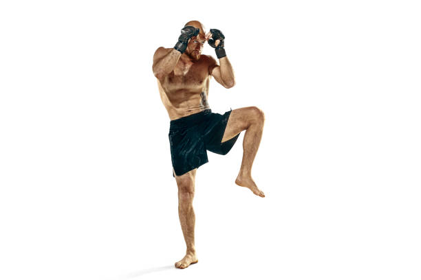 professional boxer boxing isolated on white studio background