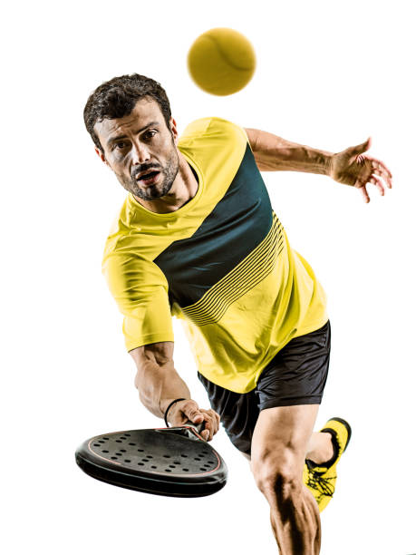 Padel tennis player man isolated white background stock photo