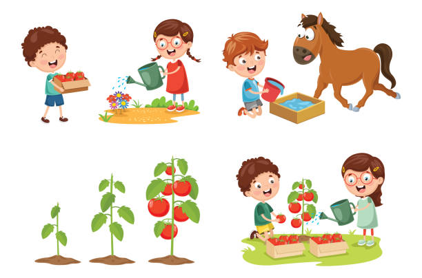 вектор иллюстрация kid фермер - sheep child farm livestock stock illustrations