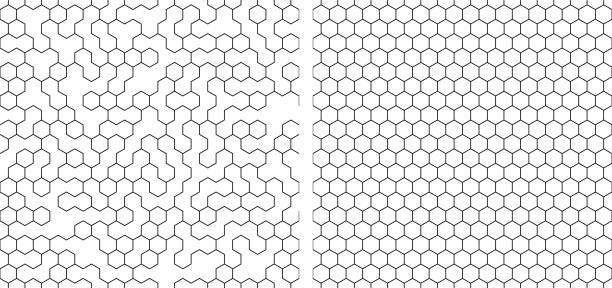 ilustrações, clipart, desenhos animados e ícones de conjunto de plano de fundo sem emenda contorno hexágono - hexagon