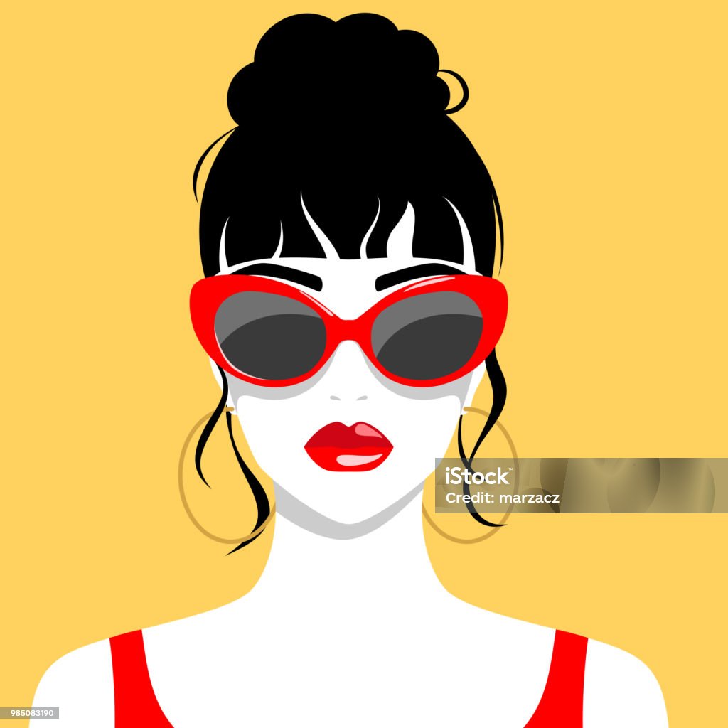 Bella donna con occhiali da sole - arte vettoriale royalty-free di Donne