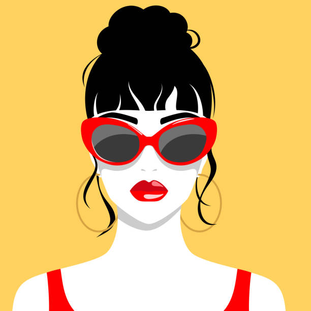 Beautiful woman with sunglasses Vector portrait of beautiful young woman with red sunglasses red spectacles stock illustrations
