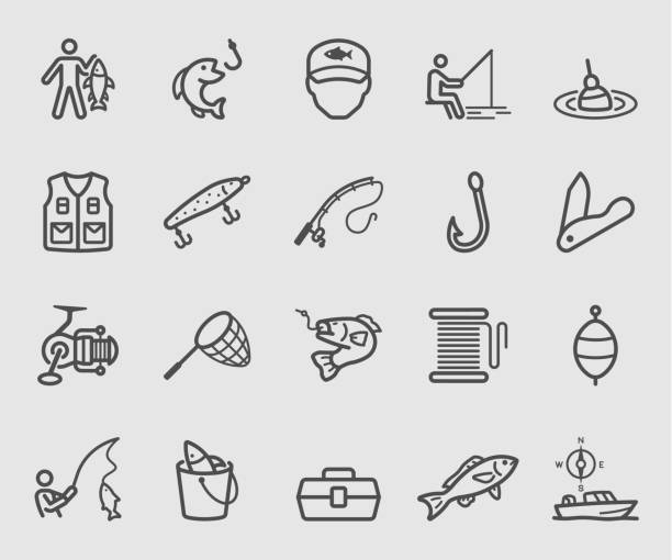 Line icons set for Fishing Line icons set for Fishing fishing stock illustrations