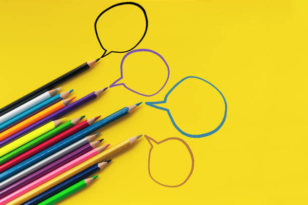 istock Community communication, represents people conference, social media interaction & engagement. group of pencils sharing idea on the yellow background with copy space 985087784