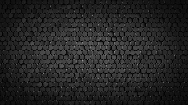 render 3d abstracto fondo hexagonal negro - hexagon tile pattern black fotografías e imágenes de stock