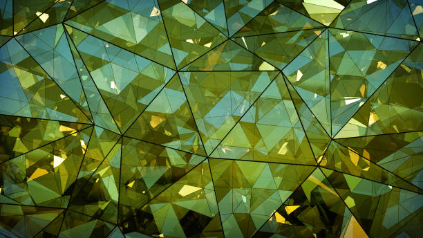 istock Triangulated multilayered green glass construction abstract 3D rendering 985091848