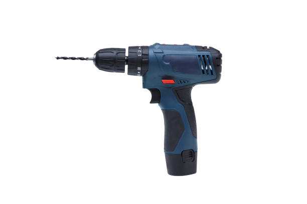 perforadora eléctrica - screwdriver isolated blue work tool fotografías e imágenes de stock