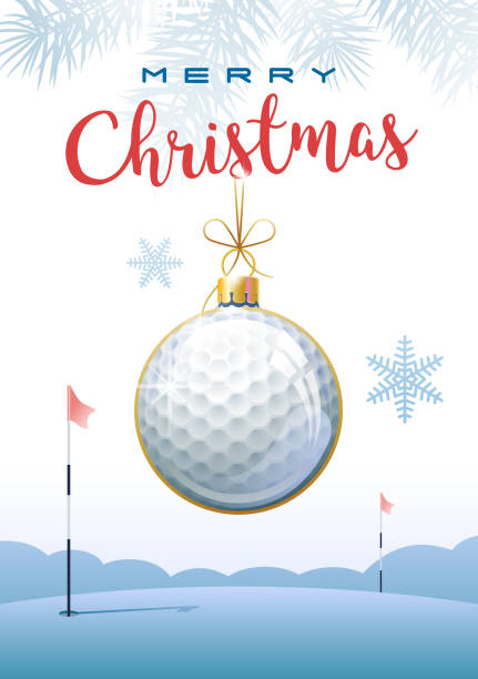 illustrazioni stock, clip art, cartoni animati e icone di tendenza di buon natale. biglietto d'auguri sportivo. golf. - golf golf club sport golf ball