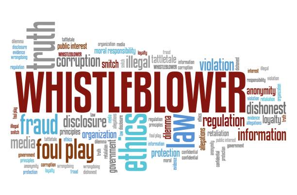 Whistleblower Whistleblower - company law violation. Moral responsibility concept word cloud. whistleblower human role stock pictures, royalty-free photos & images