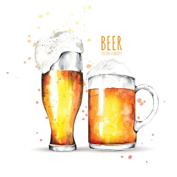Watercolor elements on the theme of beer. Beer glass, hops, malt Watercolor elements on the theme of beer. Beer glass, hops, malt. Illustrations for web, poster, party invitation. water colour beer hops stock illustrations