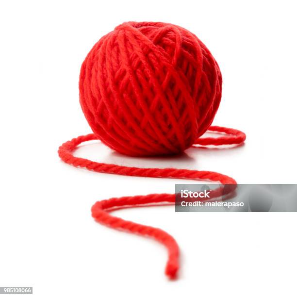 Red Ball Of Wool On White Background Stock Photo - Download Image Now - Red, Thread - Sewing Item, Wool