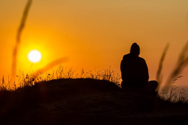 istock Silhouette girl at sunset 985113864