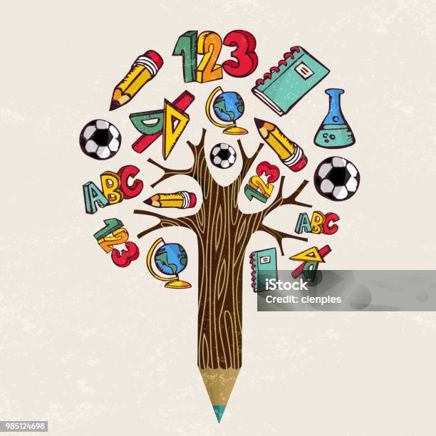 Education Pencil Tree Concept For School Learning Stock Illustration - Download Image Now - Junior High, Mathematics, School Supplies