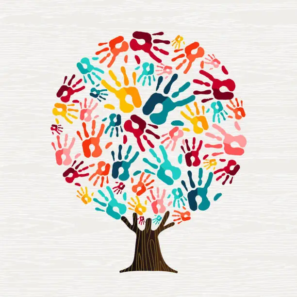 Vector illustration of Human hand print tree concept for social help