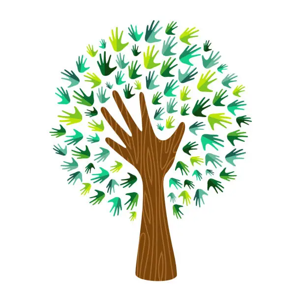 Vector illustration of Green eco hand print tree for nature help