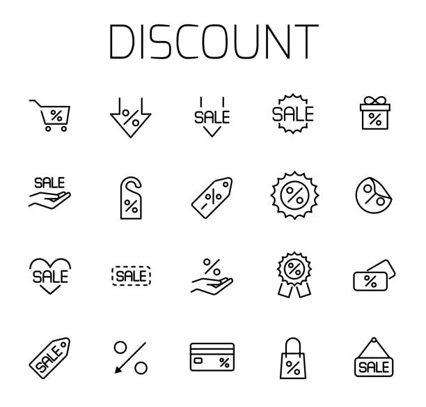 ilustrações, clipart, desenhos animados e ícones de desconto icon set vector relacionados. - customer symbol illustration and painting label