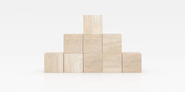 istock Abstract concept of wooden cubes toy isolated on white background, 3d rendering 985144192