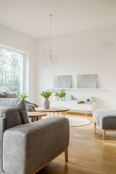 istock Scandi grey living room interior 985144508