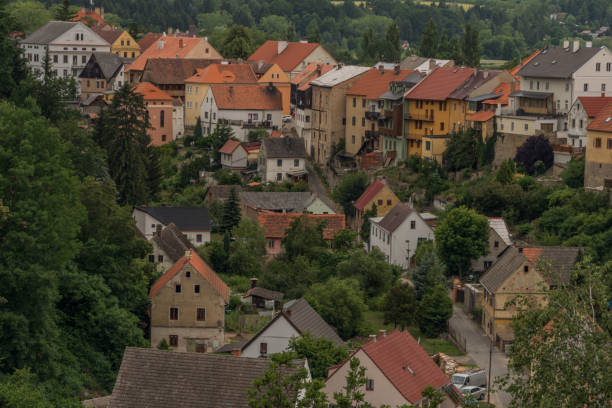 istock Ustek town with old houses in dark summer day 985154580