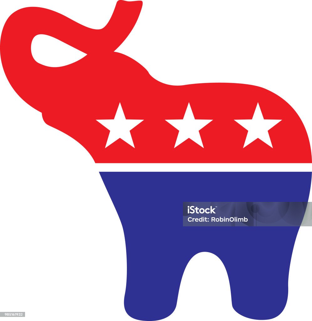 Political Elephant Vector illustration of a red and blue elephant with three white stars on it. Elephant stock vector