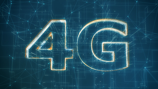 text 4G made with particles, abstract background, concept of high speed internet mobile network (3d render)