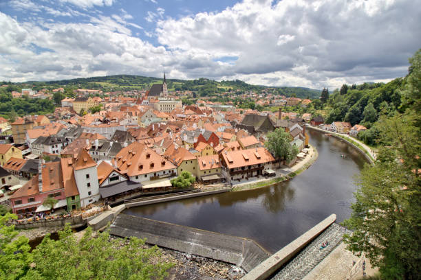 istock Panoramic view over Cesky Krumlov with Moldau river, Czech Republic 985165562