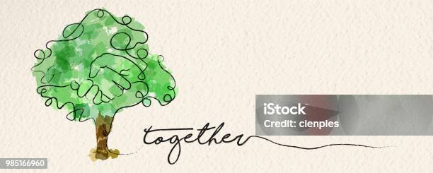 Watercolor Hand Tree Web Banner Concept Stock Illustration - Download Image Now - Growth, Tree, Togetherness