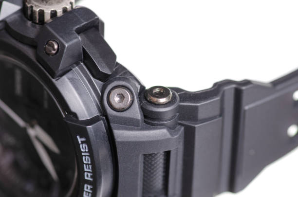 istock Black watch with rubber bracelet sport macro 985173706