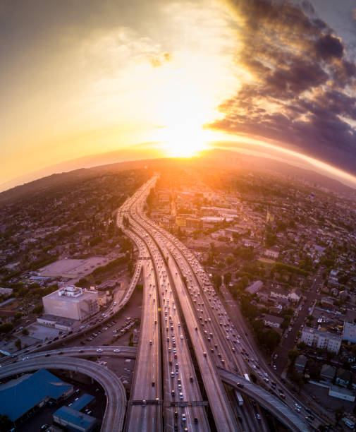 istock Los Angeles Freeway Interchange (I-10/I-110) - Fisheye Aerial Shot 985174212