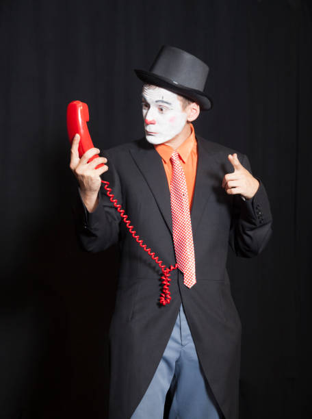 party animator - clown circus telephone humor imagens e fotografias de stock