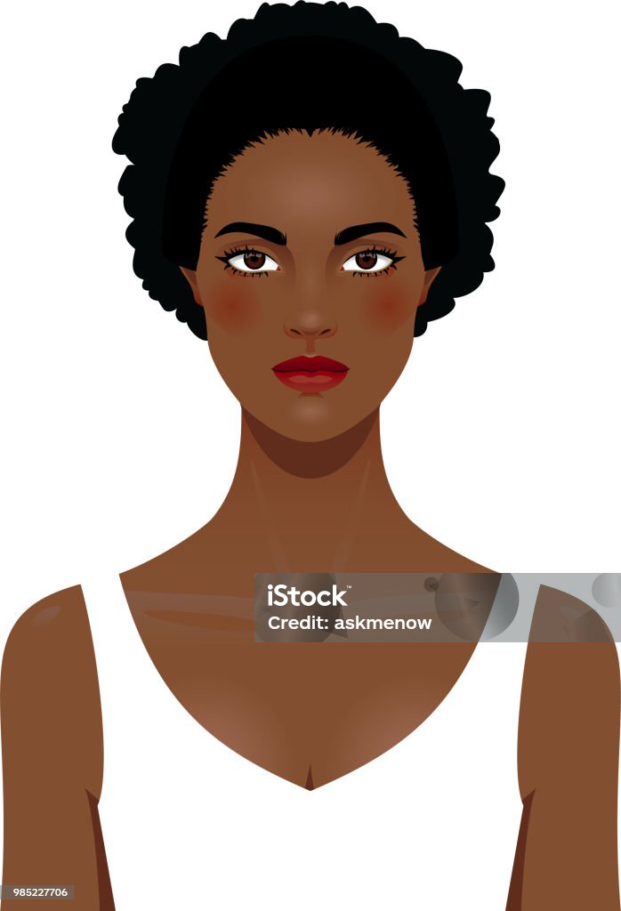 Woman face Young woman dark skin face. African-American Ethnicity stock vector
