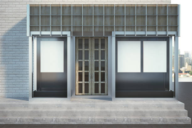 istock Modern glass shopfront with banner 985263576