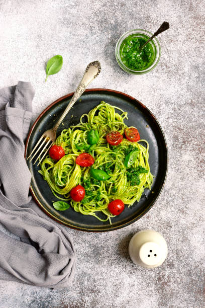 istock Spaghetti pasta with pesto sauce and cherry tomatoes 985266222