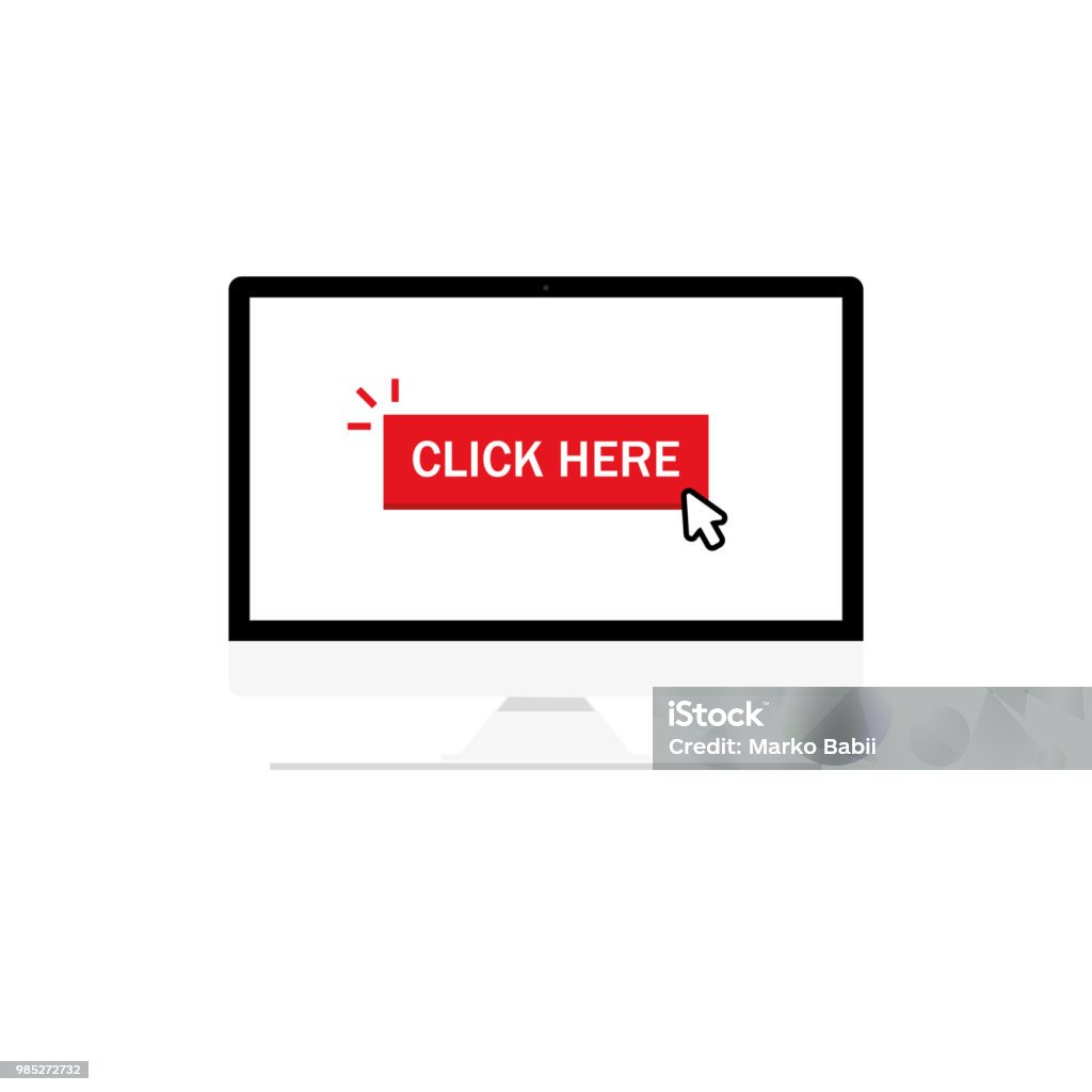 Click For Computer Screen Computer Screen Click Here Vector Flat Design Stock Illustration ...
