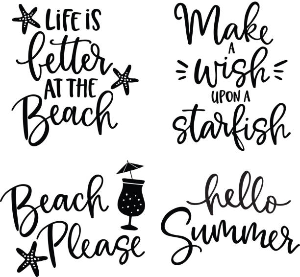 zestaw ręcznie rysowanych listów cudzysłowów karty . wektor ręcznie rysowane motywacyjne i inspirujące cytaty. plakat kaligrafii. wakacje, lato i koncepcja plaży. - zwrot stock illustrations