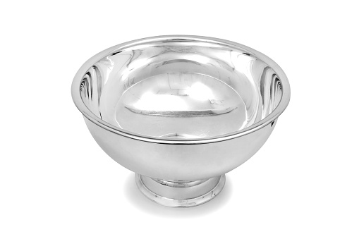 silver bowl on white background