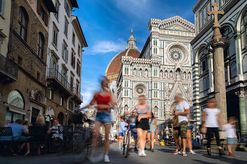 Tourists visit Florence, Italy - Santa Maria del Fiore Cathedral