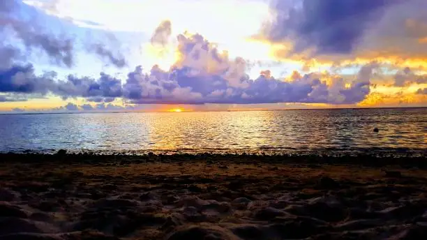 Beautiful sunrise with beautiful colors in the sea.