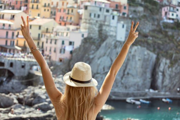 istock Traveling woman in summer hat. 985288866