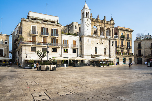 View of Piazza del Mercantile, a lively square in the historic centre of Bari. Bari, Apulia, Italy, August 2017
