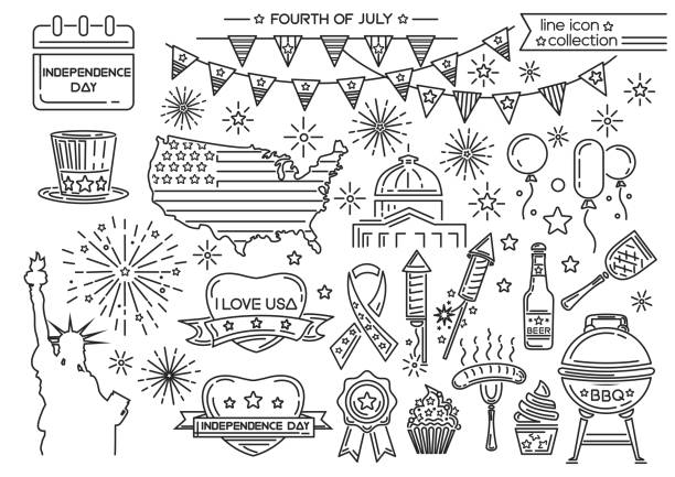 Line icon set for United Stated Independence Day Line icon set for United Stated Independence Day. Fourth of July. Vector illustration independence day holiday illustrations stock illustrations