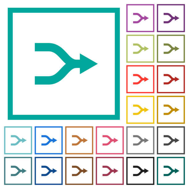zusammenführen von pfeilen flache farbige icons mit quadrant frames - adhesion stock-grafiken, -clipart, -cartoons und -symbole