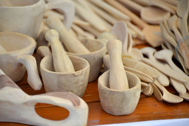 Wooden kitchen utensils for preparing food