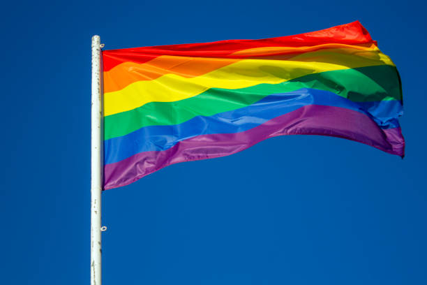 istock LGBT rainbow pride flag against blue sky 985331162