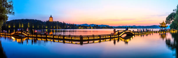 Beautiful Hangzhou West Lake landscape at sunset