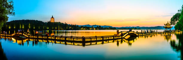 Beautiful Hangzhou West Lake landscape at sunset