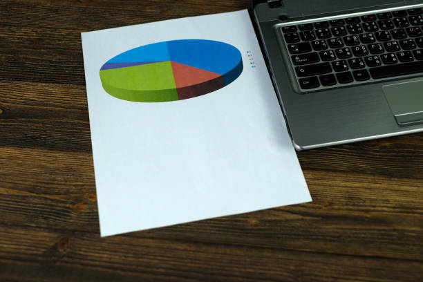 istock Notebook laptop computer and financial graph on white paper on working table, business planning vision and finance analysis concept. 985347186